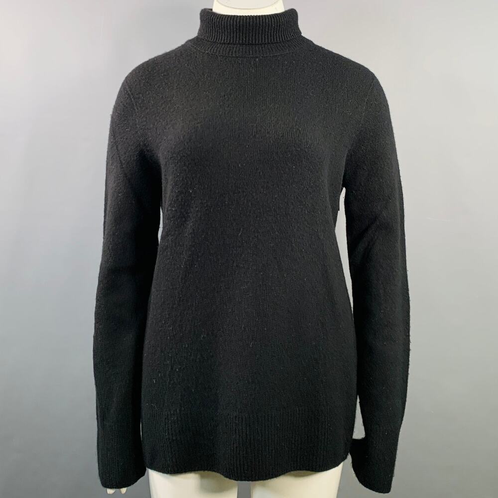 THE ROW Size L Black Wool Knit High Neck Sweater
